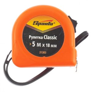 Рулетка Classic, 5 м х 18 мм, пластиковый корпус Sparta